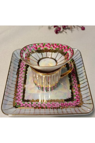BY.RAYKA PORSELEN El Dekor Arni̇ Porcelain Hand Painted Single Person Coffee Cup Set