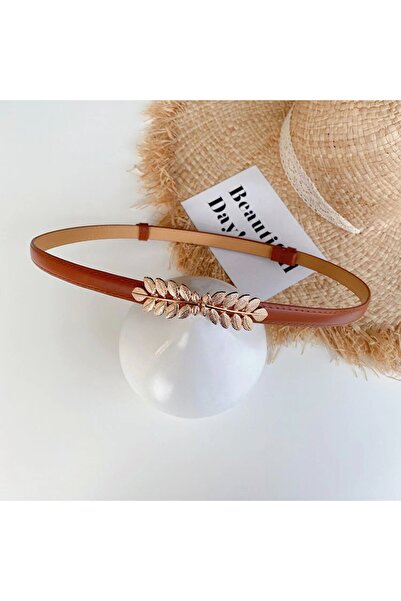 OBRO Thin Women’s Waist Belt – Leather, Adjustable & Stretchable, Double Gold Leaf Buckle, 90 cm