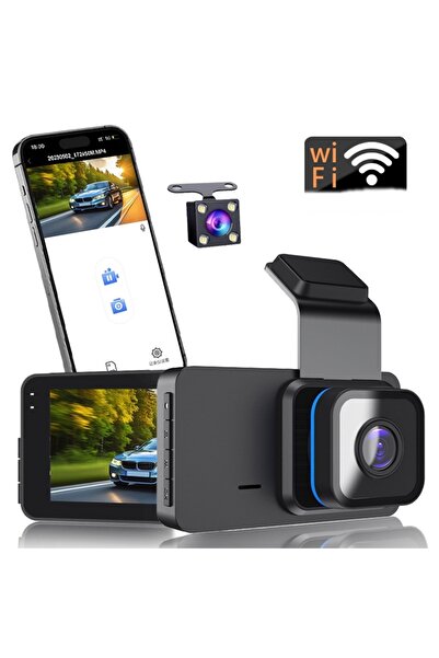 gaman Dual Lens Araç Kamerası - WiFi Destekli, Süper HD 1296p, Döngü Kayıtlı