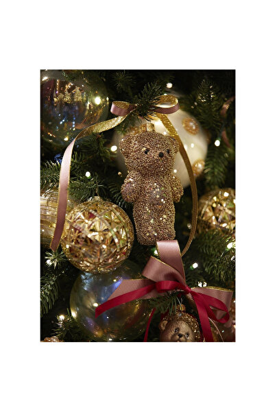 BraziPremium By OLLMA Christmas tree globe, Teddy bear model, 14 cm, gold