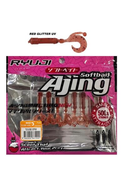 RYUJI Baby Curtail 4.3cm Kokulu LRF Silikon Yem 8 adet Red Glitter UV
