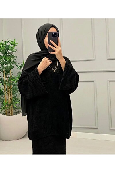 onlymoon Hijab Knitwear Double Set ♦   Black ♦   Yüksel Bel ♦   Elastic ♦   100% Cotton ♦   Comfortable & Stylish