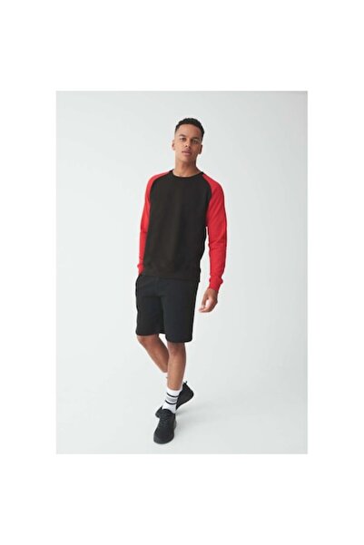 just hoods Baseball-Style Sports Sweatshirt, Medium Thickness, Light Padding, Men's, Black with Red, Size S