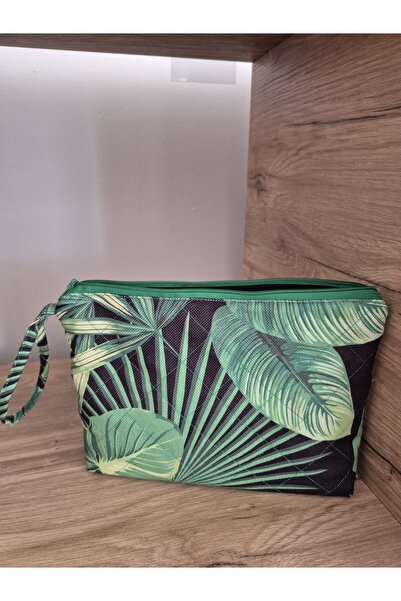 Handream حقيبة مبطنة بأوراق خضراء استوائية (حقيبة مكياج/ حقيبة يد/ منظم حقائب)