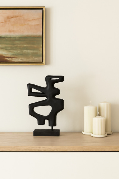 MARIA HOMES Black Wooden Abstract Decorative Sculpture on Stand – Contemporar...