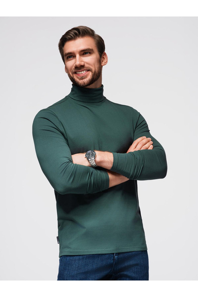 OMBRE Unifarbenes Rollkragen-Langarmshirt für Männer - Grün OM-LSCL-0130