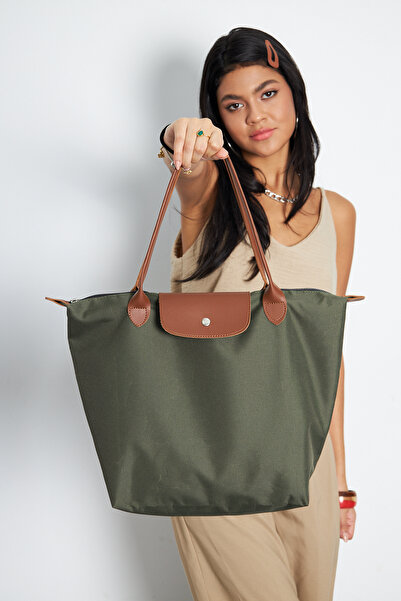 Madame Geantă pliabilă pentru mână și umăr pentru femei, cu fermoar, dimensiune mare, verde