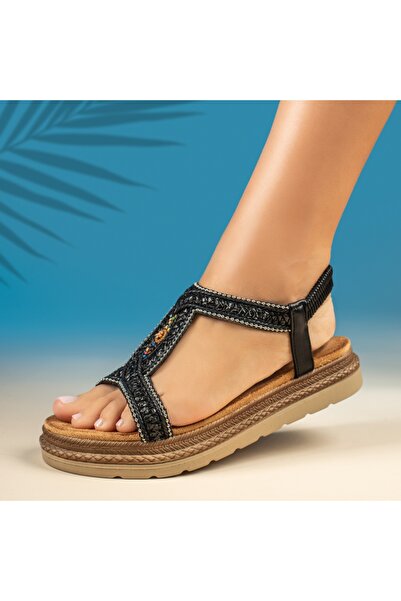 BMoD Sandale negre de damă cu talpă groasă MOD13793