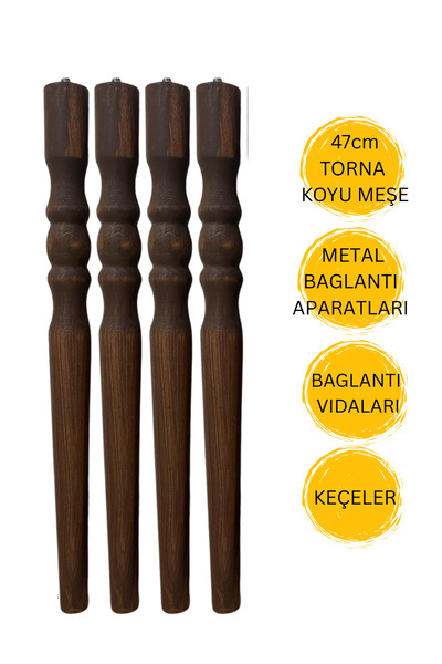 HAMADEX 47 cm Koyu Meşe Torna Ahşap Sehpa Ayağı | Mobilya Ayağı + Metal Bağla...