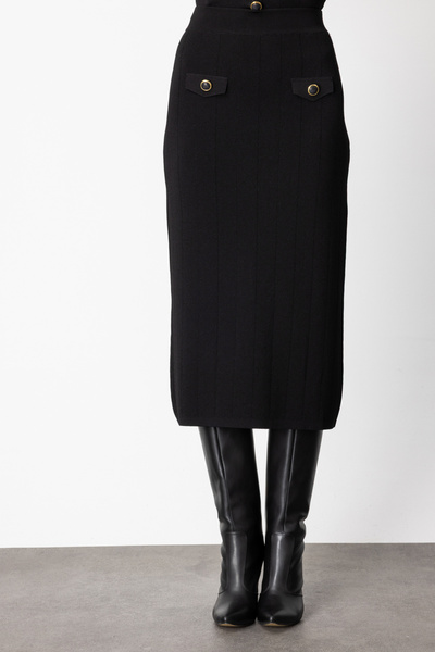 On Fashion On Midi Knitwear Skirt with Ornamental Cover Pockets-69505