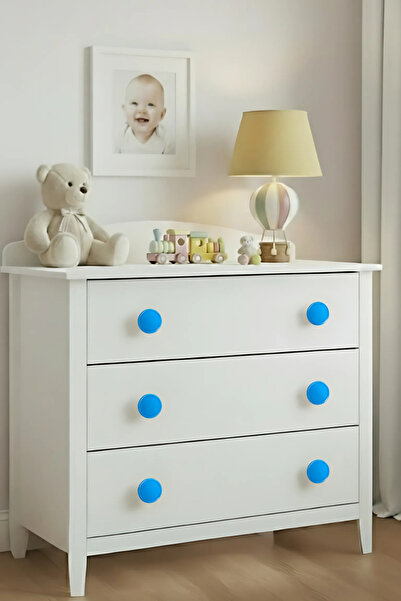 MegaVitrin 5 Pcs Blue Kids Room Furniture Handle Set - Abs Plastic Single Button Cabinet and Drawer Handles