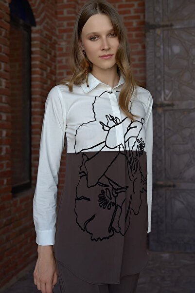 FEVER Flok baskılı çift renkli gömlek