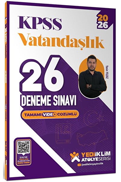 Yediiklim Yayınları 2026 KPSS Vatandaşlık Tamamı Video Çözümlü 26 Deneme Sınavı