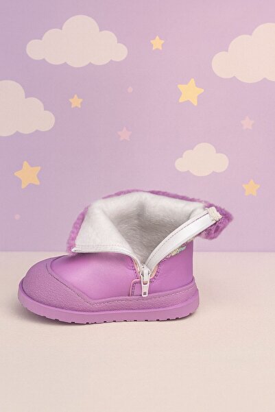 AYS SHOES Kız Çocuk Ortopedik Taban Pullu İçi Kürklü Kaymaz Taban Su Geçirmez Bot