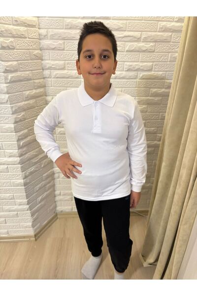 serkertaş tricou școlar din bumbac cu mâneci lungi și guler polo