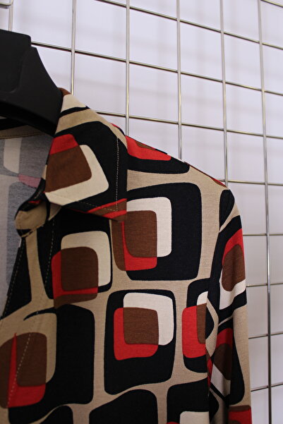 YXL COLLECTION Women's Plus Size Button Detailed Viscose Fabric Patterned Mother Shirt Blouse