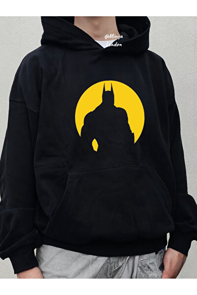 Minga London سويت شيرت أسود كبير الحجم مطبوع عليه سوبر هيرو للجنسين - مينجالدون