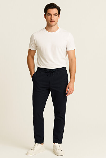 NEOWEAR Erkek Premium Kalite Beli Lastikli Bağcıklı Jogger Lacivert Pantolon Rahat Kesim Yan Cepli