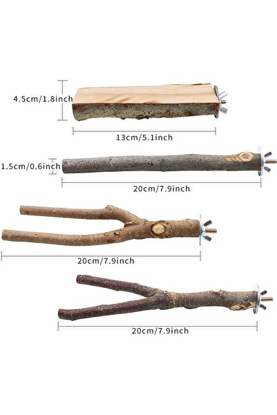 Primo Plus Set of 4 Natural Wood Parrot Stand, Branches, Fork, Bird Cage, Wooden Hanging Platform, Swing