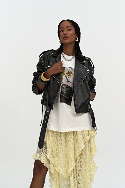 MAI STUDIOS CO. Noor Effect fekete rövid műbőr kabát