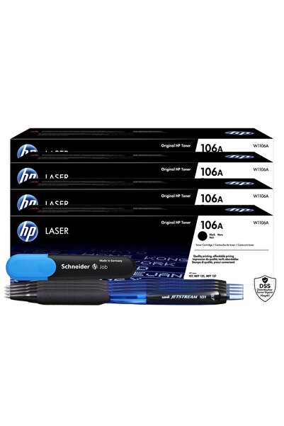 HP Original HP(106) 4xW1106A Black Toner Cartridge Set 4x1000 pages, 4xPix Jestream and Textmarker Schn