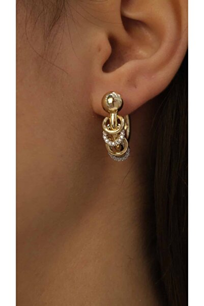 Jerie Gold Zirkon Taş Halka Tasarım Küpe