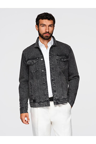 OMBRE Denim-Katana-Jacke für Männer mit Waschung - Schwarz OM-JADJ-0219
