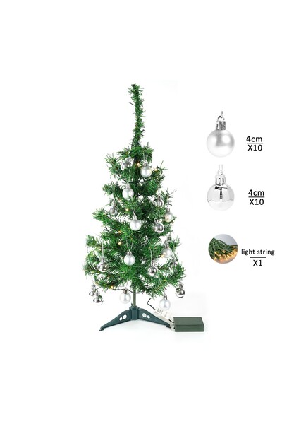 Flippy Στολισμένο χριστουγεννιάτικο δέντρο, 60 εκ., 20 ζεστά λευκά φωτάκια LED + 20 ασημένιες σφαίρες που περιλαμβάνονται,