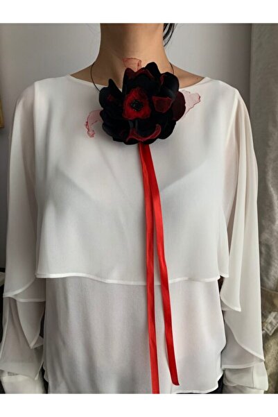 OEM Necklace With Black Flower and Red Tulle