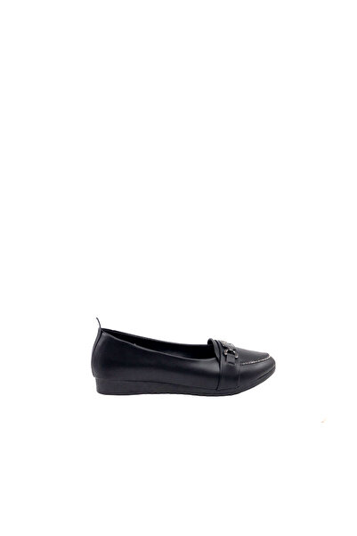 AYAKKABIMOOD Pantofi de balerină pentru femei cu cataramă în V neagră