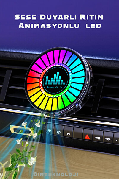 airteknoloji Rgb Sese Duyarlı Ritim Animasyonlu Müzik Ekolayzer 22 Ledli Şarjlı Kokulu Led Disk
