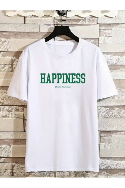 WOODROFFE Γυναικείο μπλουζάκι με στάμπα «HAPPINESS» σε μαύρο και άσπρο χρώμα