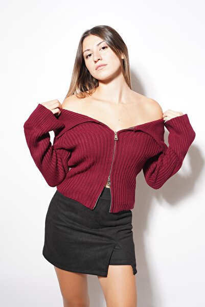 Pafi Moda Cardigan Madonna cu fermoar Crina Burgundy