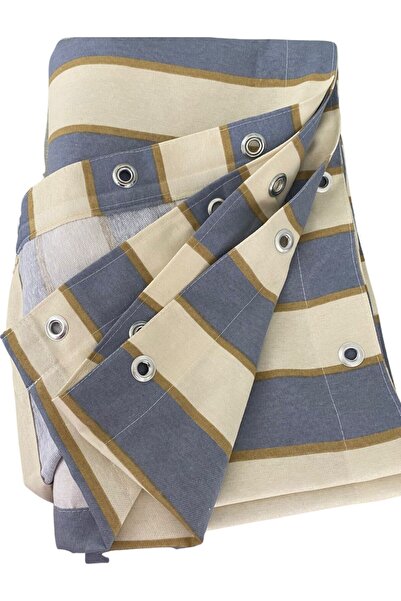 ceylan home Balcony Curtain Bird's Eye Pattern Gray Cream Striped with Size O...