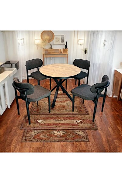 Modern Style Home Yeliz Mutfak Masa Takımı 4 Kişilik Ahşap Desenli