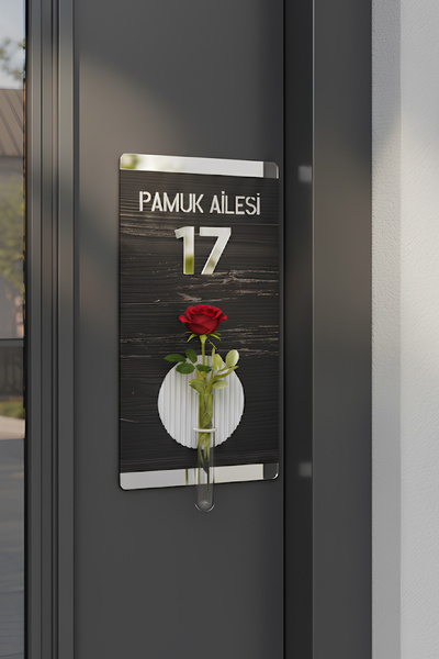AHWALL Bohem Premium İsme Özel Kapı Numarası Cam Tüp Vazolu