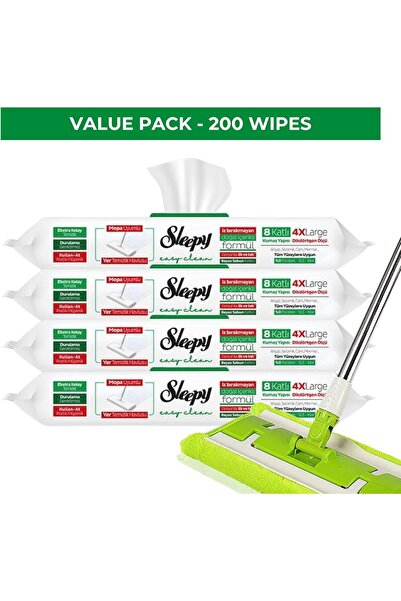 Sleepy Easy Clean Mop Compatible Cleaning Wipes - White Soap 4X50, 200 Wipes