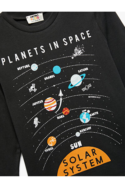 Koton Βαμβακερό μπλουζάκι με μακρυμάνικο λαιμόκοψη