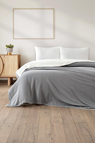 Denizli Concept Double Gray Wellsoft Blanket - Likya Soft Soft - Double Layer Cotton 195X220Cm