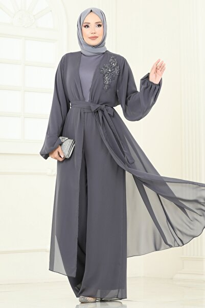 ModaMerve Güpür Detaylı İkili Takım 8113AB368-MS Gri