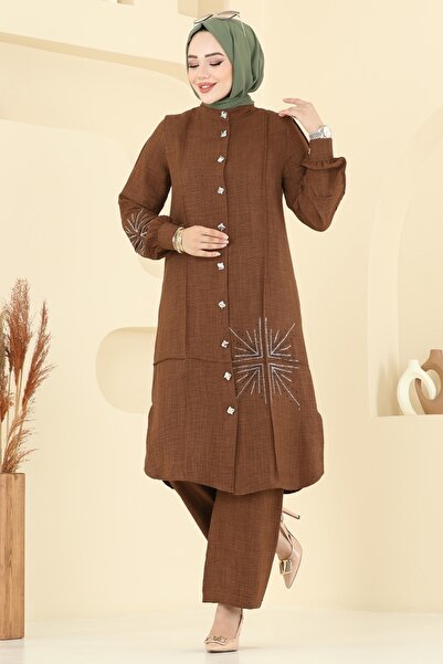 ModaMerve Taş Detaylı Sofia Takım 447DVL817-MS Kahve