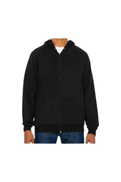 American Apparel Hanorac bărbătesc, 100% bumbac, American Apparel, grosime medie, fleece ușor, negru, mărime XL