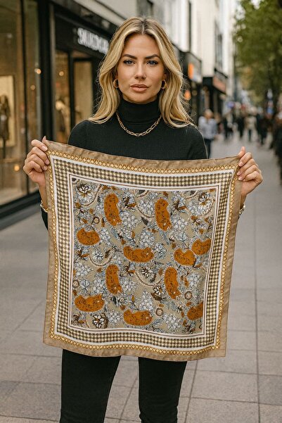 Axesoire 14848 Μπεζ μαντήλι μπαντάνα με σχέδιο σάλι και εκτύπωση διπλής όψης ...