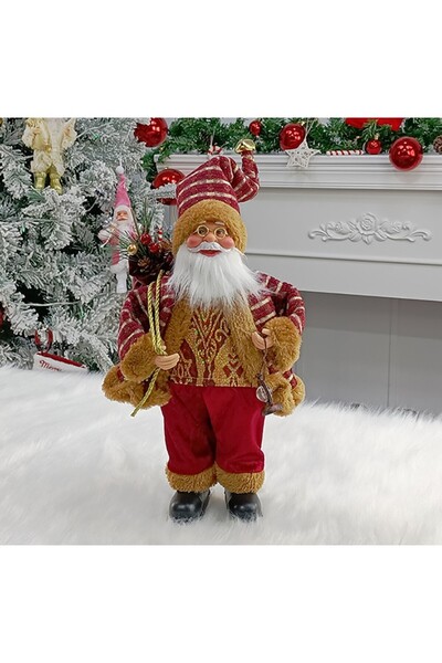 Flippy Figurină decorativă, Flippy, Moș Crăciun șezând, 35 x 18 x 20 cm, Plastic+Textil, Roșu/Auriu