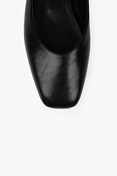 Shoeberry Women's Melor Black Leather Ballerinas