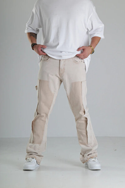 COCOPELLI Bej Renk Yırtık Detaylı Baggy Jean Pantolon