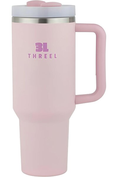Generic 3L THREEL H2.0 1.18L Tumbler with Handle & Straw, Insulated Stainless Steel Coffee Tumbler,(Pink)
