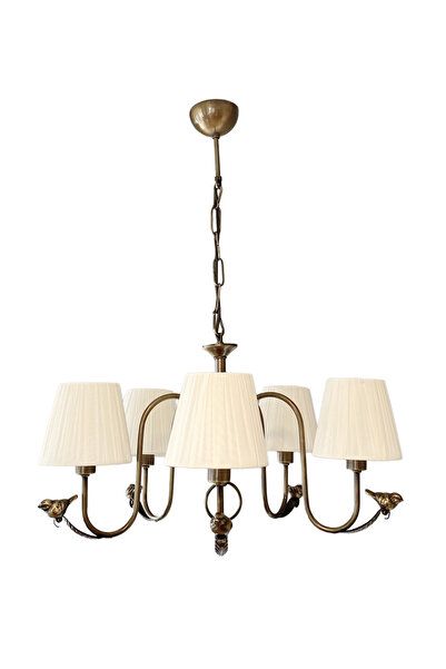 Fivorno Aydınlatma Basic Avangard Model Kuşlu Antik Eskitme Kaplamalı 5 Kollu Avize