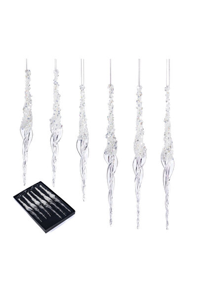 BraziPremium By OLLMA Set of 6 glass dove-shaped Christmas balls with glitter, 20/25 cm, transparent