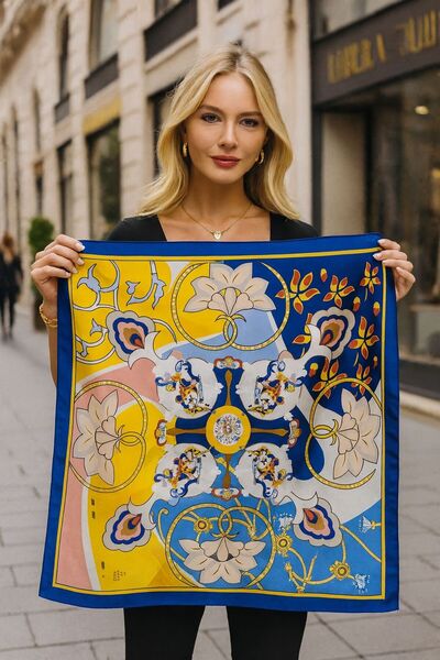 Axesoire 14927 Φουλάρι Μπαντάνα με λουλουδάτο σχέδιο σε μπλε ναυτικό χρώμα κα...